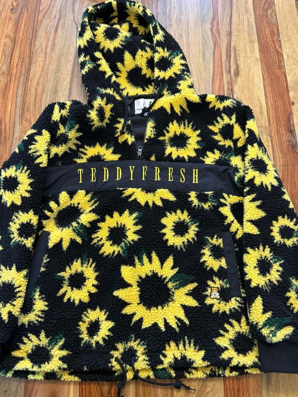 Teddy Fresh Sunflower Sherpa Half-Zip Hoodie Sz L